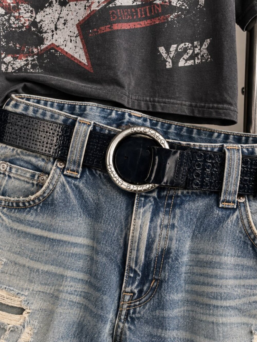 Buffalo David Bitton Y2K Logo Belt Oversized D Ring Buckle Size M